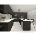 Black color matte lacquer modular kitchen cabinet set